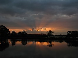 日落,景觀,太陽