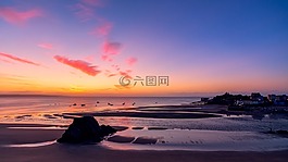 海景,日出,水