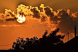 日落,黃昏,紅色