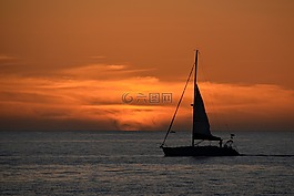 日落,海,海洋