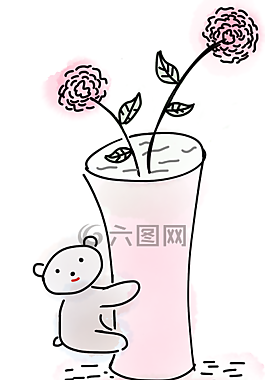 玩具熊,花瓶,鮮花