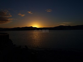日落,海灘,海洋
