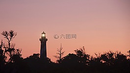 燈塔,日落,晚上