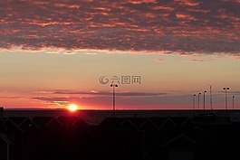 日落,背光,紅色