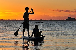 海,日落,比斯坎湾