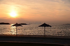 日落,海邊,水