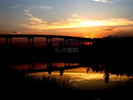 日落,橋,太陽