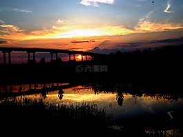 日落,橋,太陽