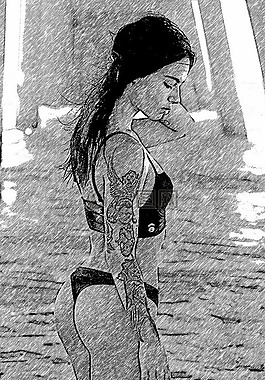 海灘,比基尼,女孩