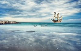 帆船,海岸,海