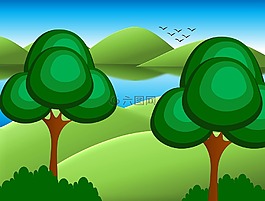 卡通,背景,树