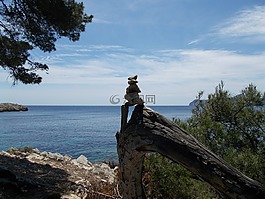 山,石頭,海
