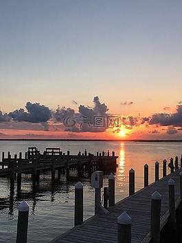 日落,塢站,灣