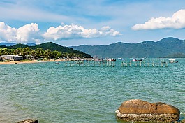 村,釣魚,大海