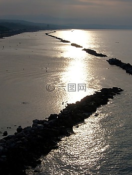 品牌,落山的太陽,晚上