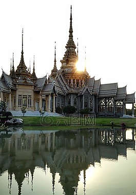 寺,佛教,日落