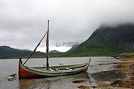 小船,夏天,霧