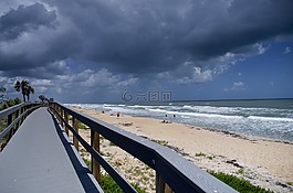 海灘,木橋,海洋