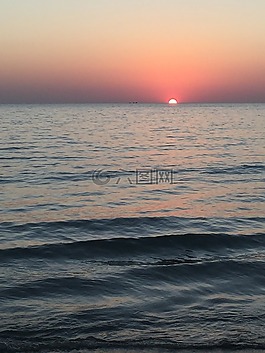 日落,海,水