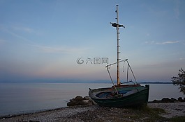 船,日落,黃昏