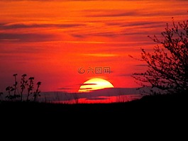日落,太陽,紅色