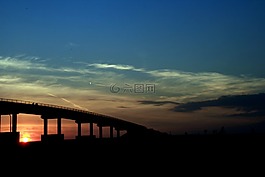 日落,橋,太陽