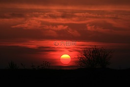 日落,太陽,紅色