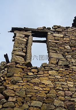 廢墟,石,墻上