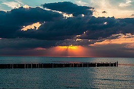 日落,海,夕陽大海