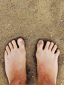 沙,海灘,腳