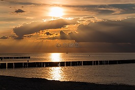 日落,海,夕陽大海