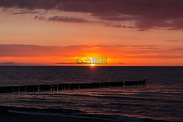 日落,海,夕陽大海