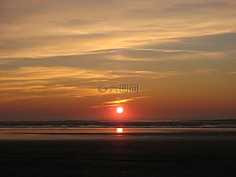 日落,海濱,海