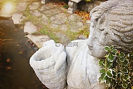 花園,池,雕像