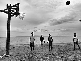 籃球,兒童,沙灘