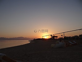 日落,地中海,海灘