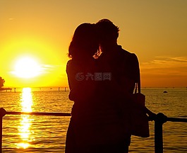 日落,湖,abendstimmung