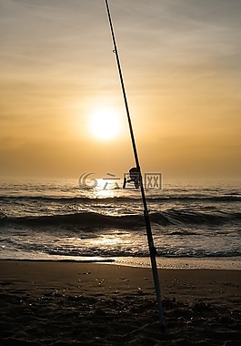 日落,海,海灘