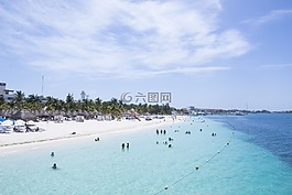 海灘,游客,加勒比的