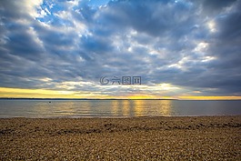 日落,海洋,海灘