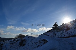 太陽,山,雪
