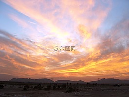 日落,沙漠,天空