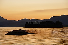 日落,水,湖