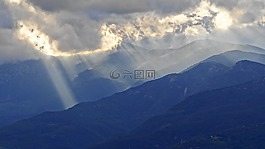 光線,山,云