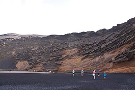 火山,火山口,岸邊