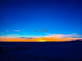 日落,藍(lán)色的天空,景觀