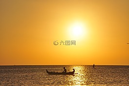 日落,漁船,巴厘島