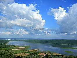 天空,山,河