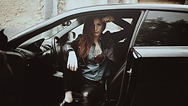 女孩,在車里,拍照