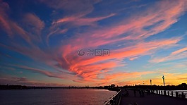 日落,河,水